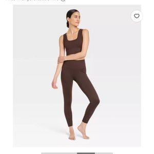 Women's Seamless Cable Knit 7/8 Leggings - JoyLab Dark Brown